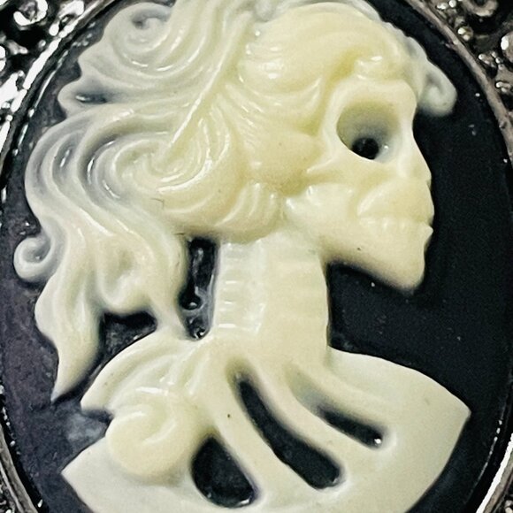 Gothic Skeleton Cameo Dangle Earrings - Victorian-Style Frame - Picture 3 of 5